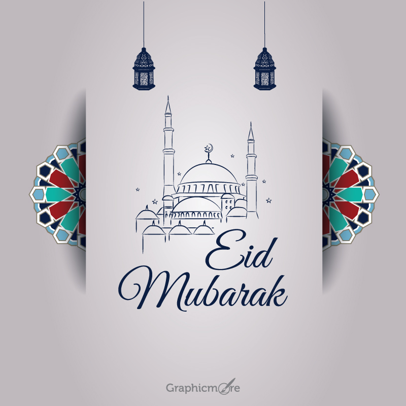 Beautiful and Elegant Eid Mubarak Greeting Banner Template free download in the vector format