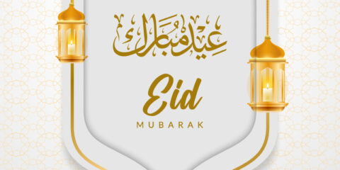 Realistic Eid Mubarak 2025 Greetings Template Design free download in the vector format