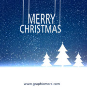 Christmas Poster On Blue Background With Snow And Tree Stock