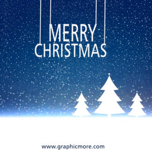 Christmas Poster On Blue Background With Snow And Tree Stock