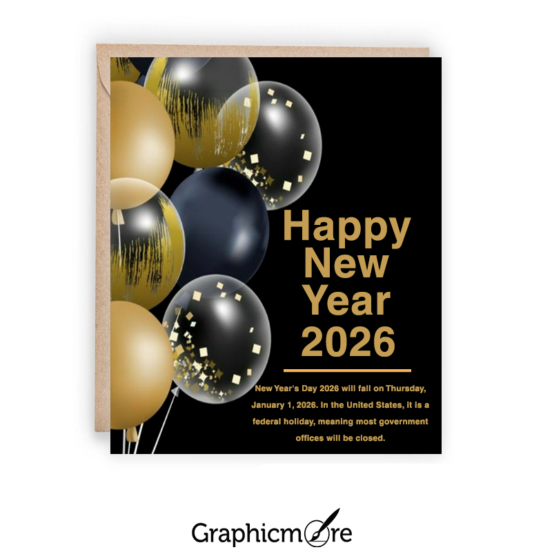Colorful Happy New Year 2026 Banner with Fireworks