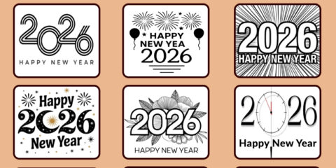 Happy new year 2026 design black lettering