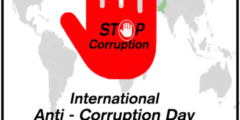 International Anti Corruption Day Poster Concept With Stop Symbol Hand