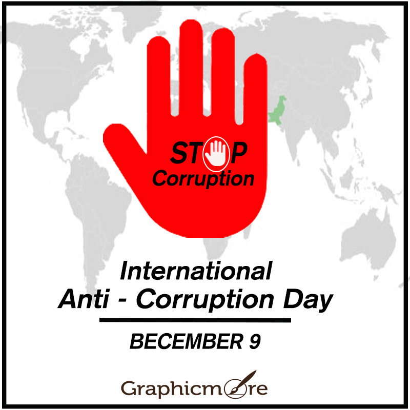 International Anti Corruption Day Poster Concept With Stop Symbol Hand