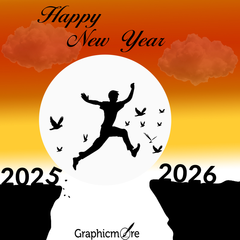 Silhouette Of Man And Woman Jumping Over A Cliff With 2025 Year To 2026 Year Concept For Success