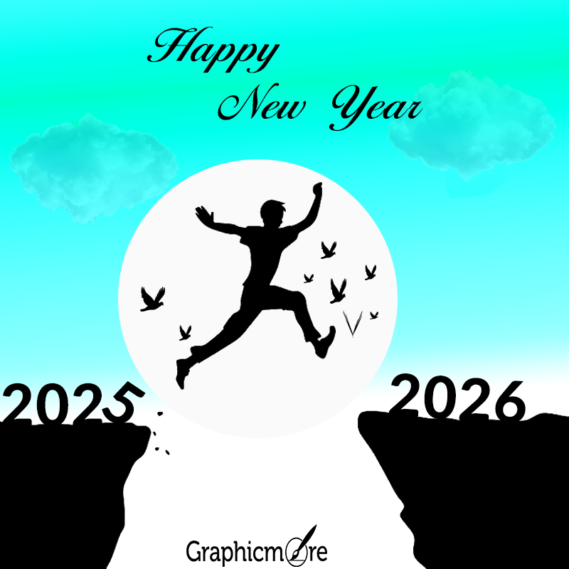 Silhouette Of Man And Woman Jumping Over A Cliff With 2025 Year To 2026 Year Concept For Success