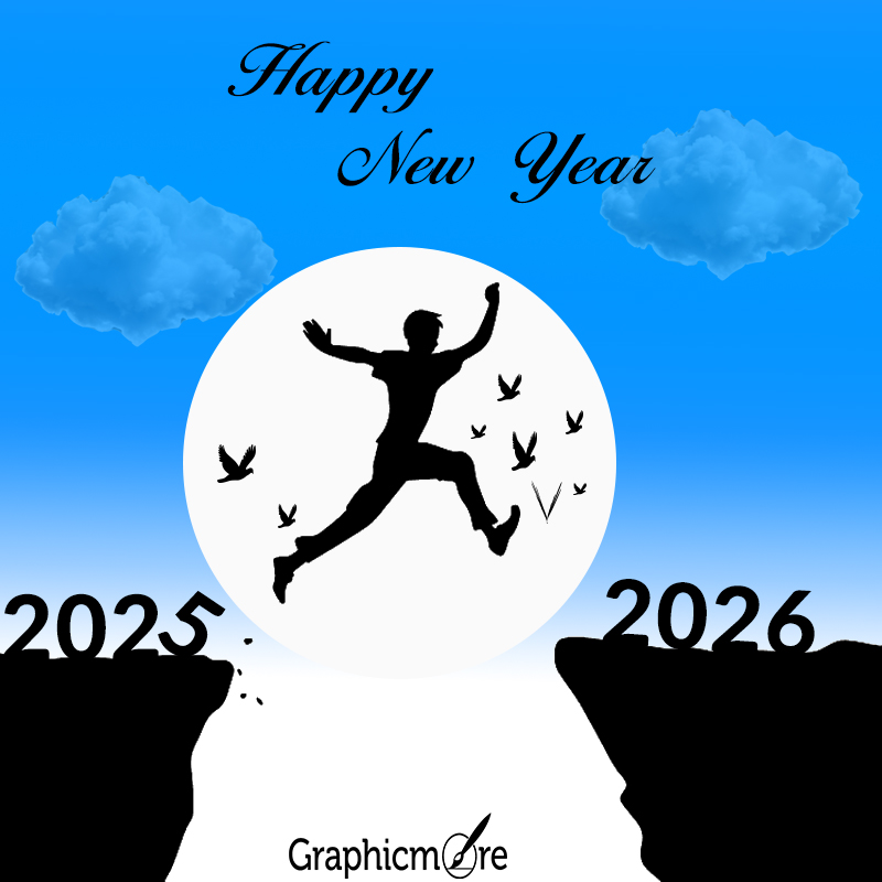 Silhouette Of Man And Woman Jumping Over A Cliff With 2025 Year To 2026 Year Concept For Success