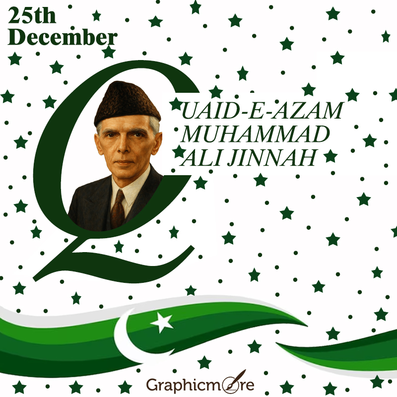 Quaid E Azam Muhammad Ali Jinnah 25 December Pakistan Social Media Post Template PSD Free
